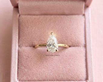 1 Carat Pear Lab Grown Diamond Engagement Ring  IGI Certified 14K Gold Solitaire Ring