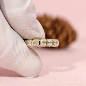 Minimalistisk Asscher-slipad Moissanit vigselring, läcker sterlingsilverring, jubileumspresent till fru