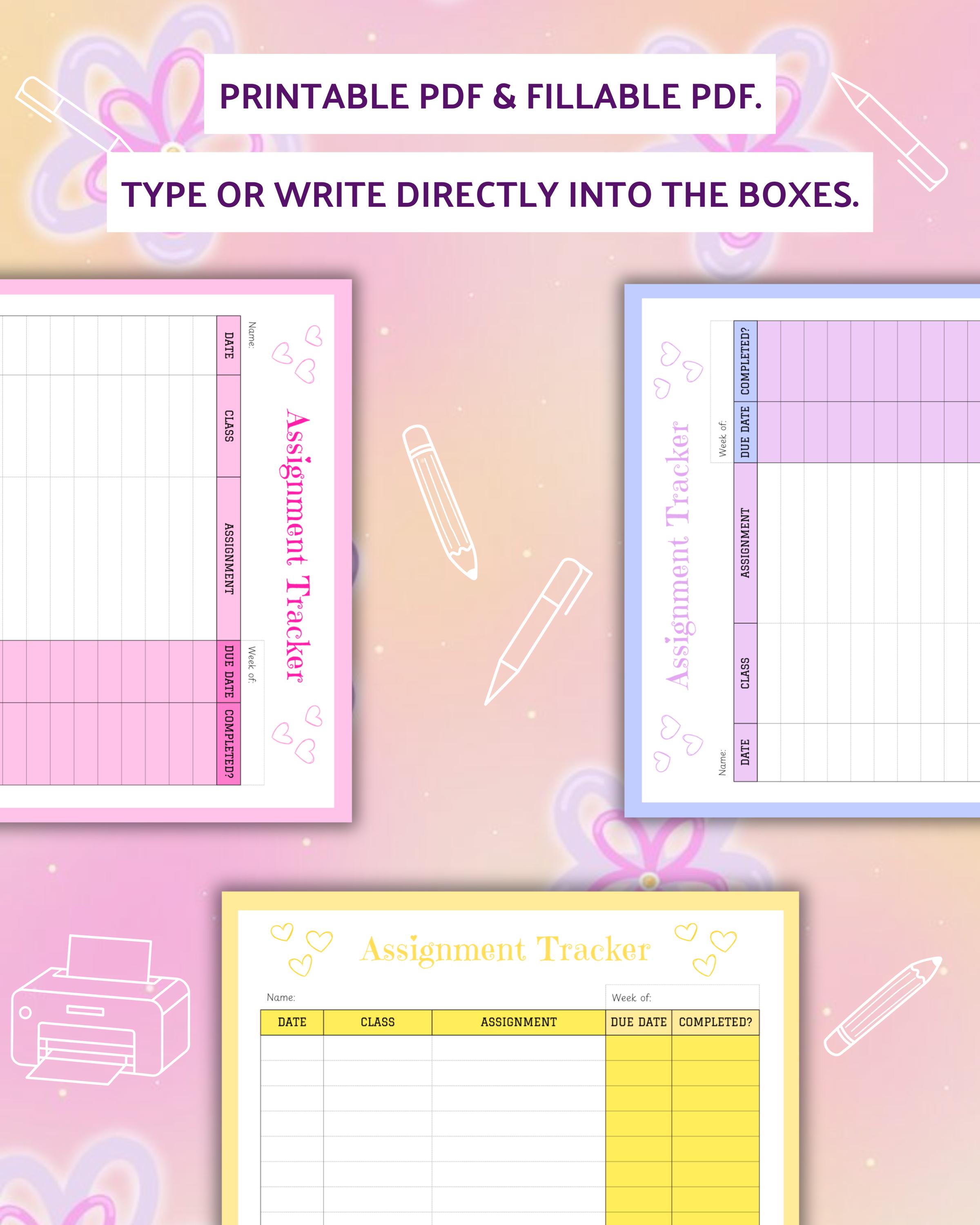 Assignment Tracker PRINTABLE, Student Planner PDF, Homework Checklist ...