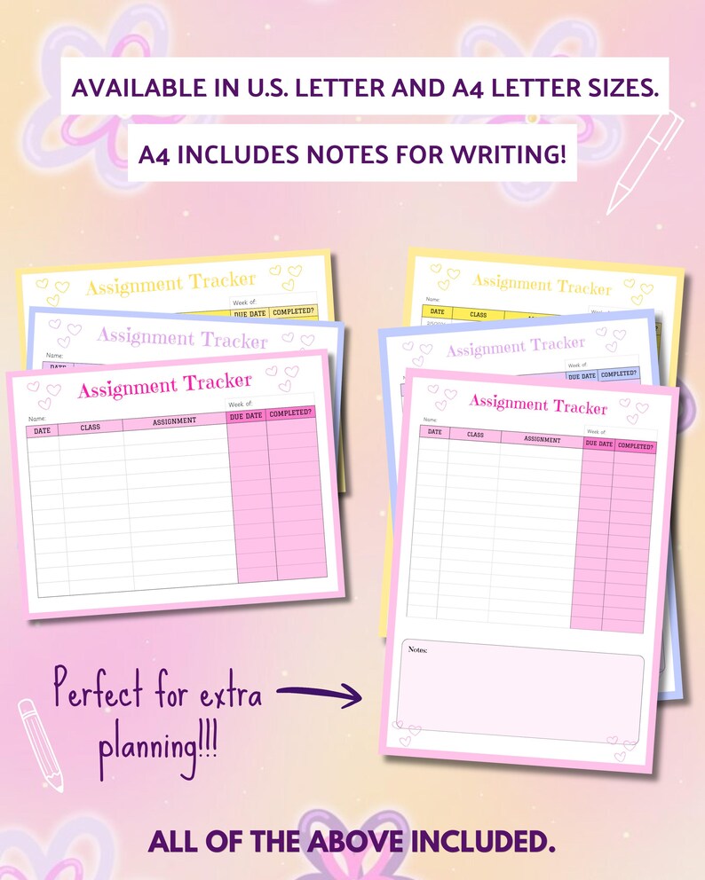 Assignment Tracker PRINTABLE, Student Planner PDF, Homework Checklist ...