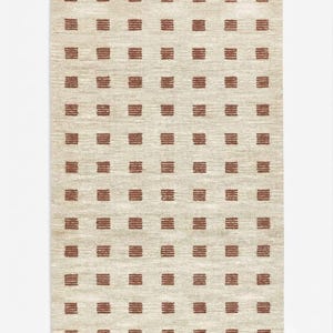 Hand Tufted Wool Rug, Minimalist Geometric Area Rug, Modern Grid Pattern Carpet, Neutral Beige Rug