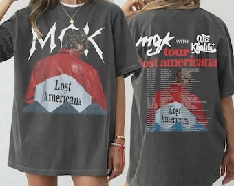 Maglietta Machine Gun Kelly, merchandising del Lost Americana Tour 2026 con Wiz Khalifa, t-shirt Comfort Colors MGK a due lati per concerti, t-shirt rapper hip hop