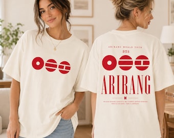 Camiseta de la gira mundial Arirang de BTS, camiseta roja con logo minimalista, regalo para fans de Army con doble cara.