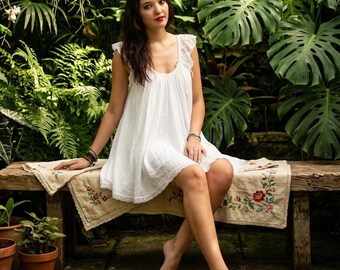 Camisón babydoll 100% algodón de inspiración vintage con encaje etéreo / Lencería corta romántica ABDL