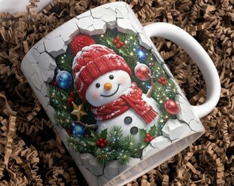 Christmas Snowman Mug Wrap PNG, 11oz 15oz Coffee Mug Sublimation Design, Winter Holiday Digital Download