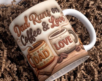 Papa läuft auf Kaffee & Liebe Mug Wrap PNG, Vatertag Mug Design, 11oz 15oz Sublimationsvorlage, sofortiger Download