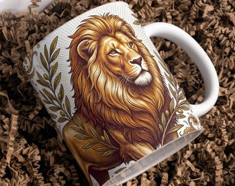 Spanish Christian Lion Mug Wrap PNG, Faith and Hope Sublimation Design, 11oz and 15oz Mug PNG Files