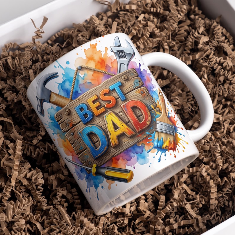 Best Dad Mug PNG, Fathers Day Wrap, Handyman Sublimation Design, 11oz 15oz Coffee Cup Print, DIY Gift