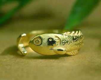 Goldfish Ring, 925 Sterling Silver Adjustable Ring, Ocean-Inspired Koi Fish Wrap Ring, Handmade Nautical Statement Jewelry Ring for her