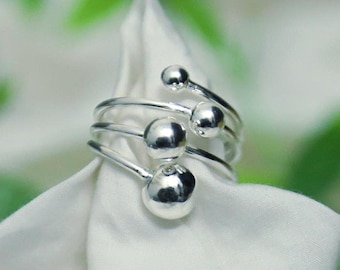 925 Sterling Silver Bubble Ball Ring, Minimalist Silver Sphere Ring, Adjustable Statement Ring, Modern Stacking Ring, Gift for Her