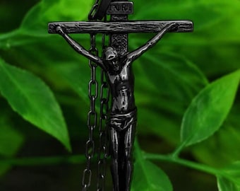 925 Sterling Silver Black Tone Crucifix Necklace | Jesus Cross Pendant for Men | Gothic Christian Jewelry | Religious Gift