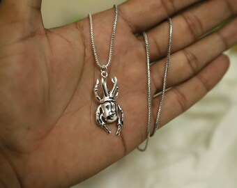 925 Sterling Silver Stag Beetle Necklace, Insect Pendant Necklace, Nature Inspired Bug Jewelry, Gothic Beetle Charm, Gift for Him Her