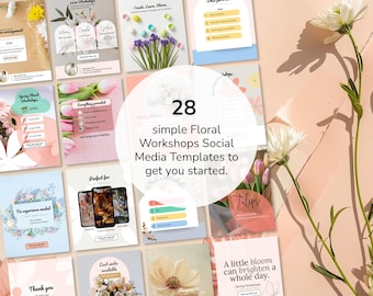 Flower arrangement workshop templates | floral event promotion instagram posts | editable social media Canva templates
