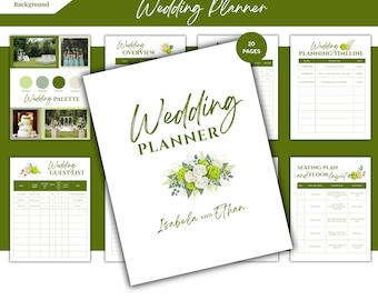 Green White WeddingPlanner | Editable Canva Template (Digital Download)