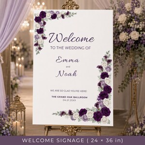 Lavender Purple Ivory Wedding Suite Template Bundle, Editable Invite RSVP Details Menu Table Number and Welcome Sign Template for Bride