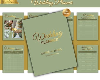 Editable Wedding Planner Template | Gold Typography, Sage Green (Digital Download)