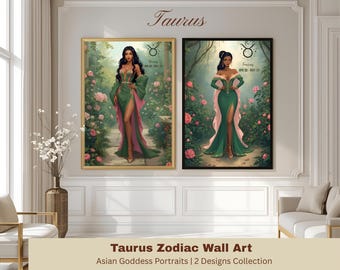 Printable Wall Art | Taurus Asian Goddess Zodiac Sign | 2 Designs Collection