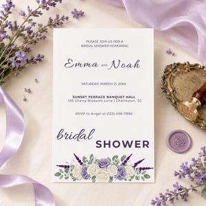 Lavender Purple Ivory Wedding Suite Template Bundle, Editable Invite RSVP Details Menu Table Number and Welcome Sign Template for Bride