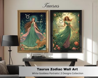 Printable Wall Art | Taurus White Goddess Zodiac Sign | 3 Designs Collection