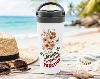 Tropical Mug, Tropical Flower Tumbler, Travel Lover Gift, 15oz Stainless Steel Travel Mug