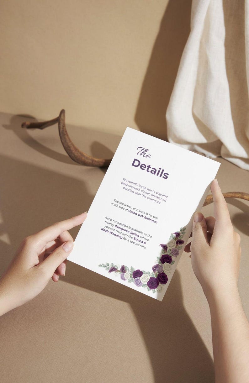 Lavender, Purple and Ivory Wedding Template Bundle | Editable Wedding Invitations & Stationery | No Background | Canva Free (WED11)