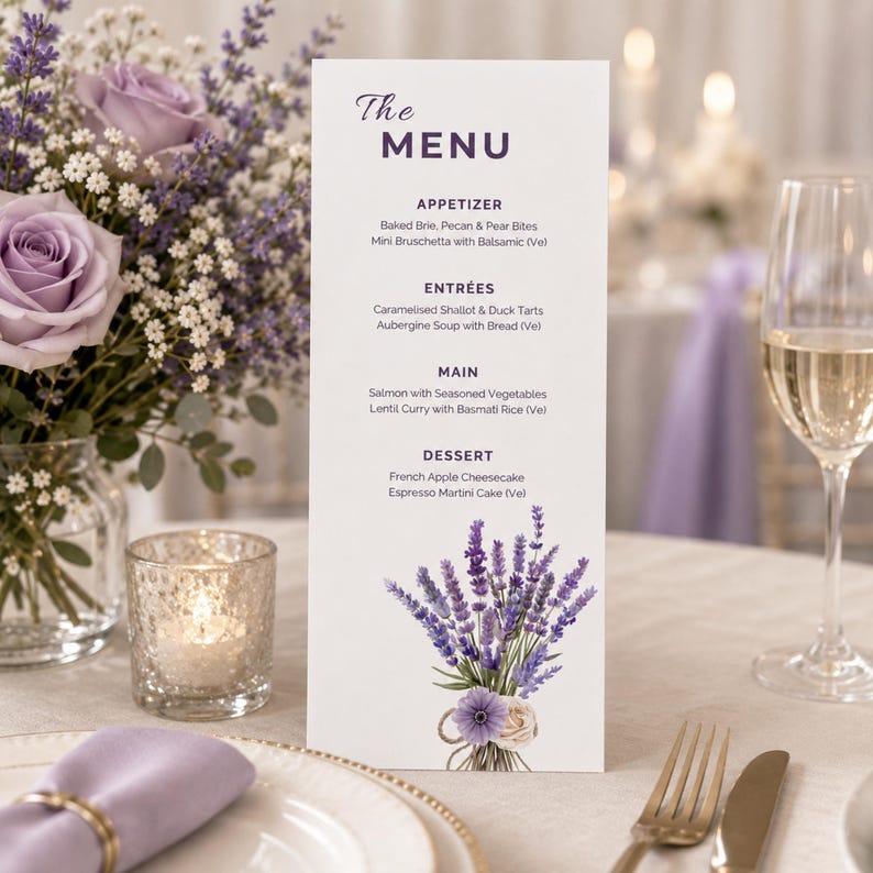 Lavender Purple Ivory Wedding Suite Template Bundle, Editable Invite RSVP Details Menu Table Number and Welcome Sign Template for Bride