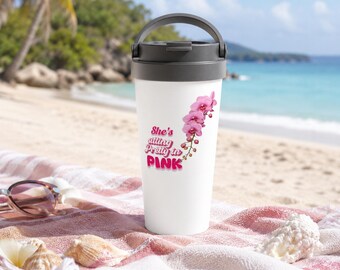 Pink Orchid Travel Mug, Floral Travel Mug, Orchid Tumbler, Botanical Travel Cup, Flower Lover Gift, 15oz Stainless Steel Travel Mug