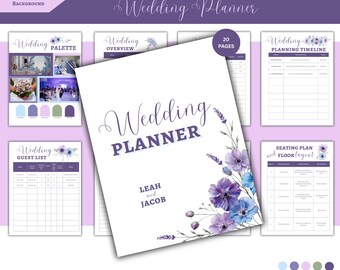 Light Blue Lavender WeddingPlanner | 20-Page Editable Canva Template (Digital Download)