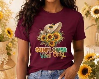 Sunflower Vibes Only Graphic Tee, Floral Hat Shirt