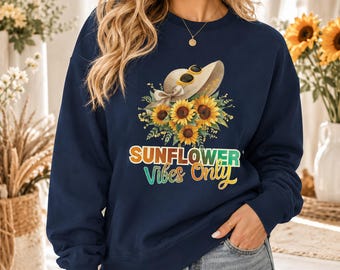 Sunflower Bouquet Sweatshirt, Straw Hat Floral Pullover, Cottagecore Vibes Sweater