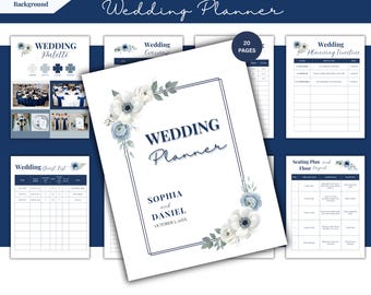 Blue and White WeddingPlanner Template | Editable Canva Design (Digital Download)