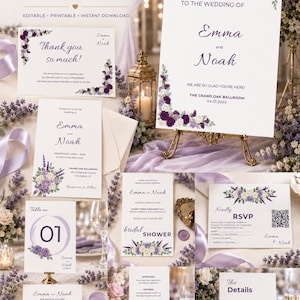 Lavender Purple Ivory Wedding Suite Template Bundle (Digital Download)