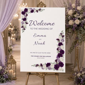 Lavender Purple Ivory Wedding Suite Template Bundle, Editable Invite RSVP Details Menu Table Number and Welcome Sign Template for Bride