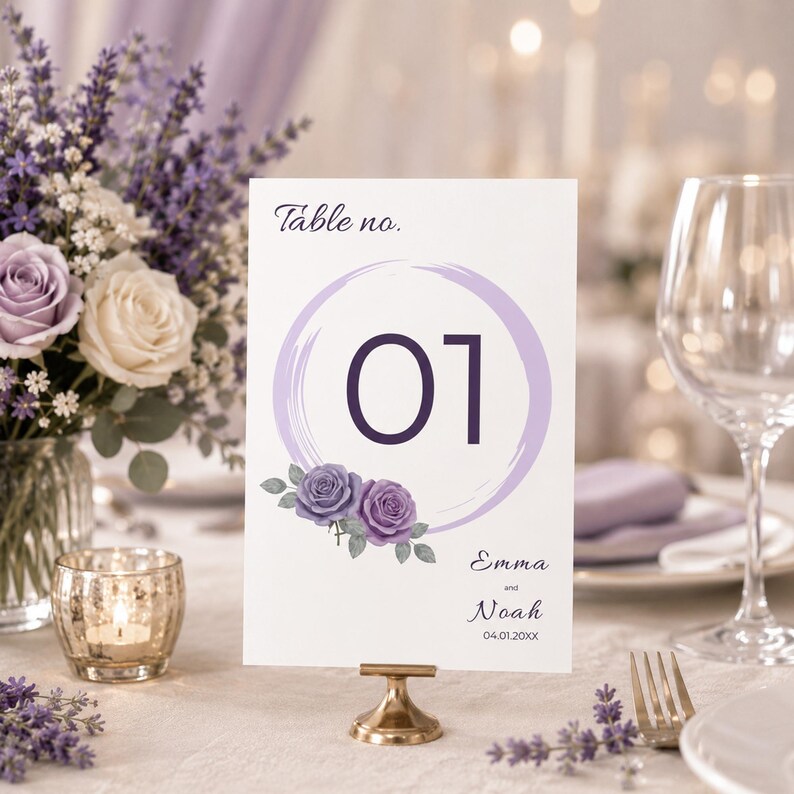 Lavender Purple Ivory Wedding Suite Template Bundle, Editable Invite RSVP Details Menu Table Number and Welcome Sign Template for Bride