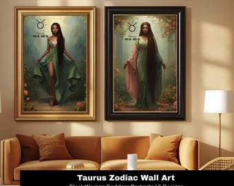 Printable Wall Art | Taurus Black Women Goddess Zodiac Sign | 5 Designs