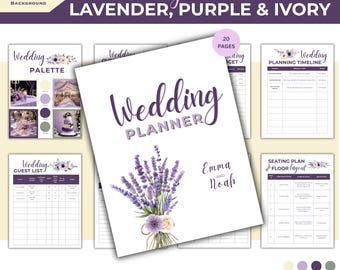 Lavender, Purple and Ivory Editable 20-Page WeddingPlanner Template | Canva Free | Printable & Digital (PLAN-11)