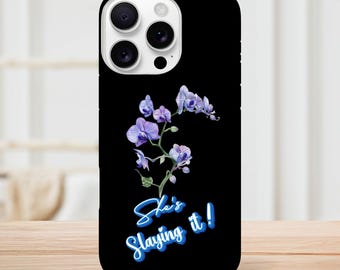 Funda para iPhone Orquídea Azul, Funda para teléfono motivacional, Funda con cita inspiradora, Funda floral para iPhone, Funda con cita positiva, Regalo para ella