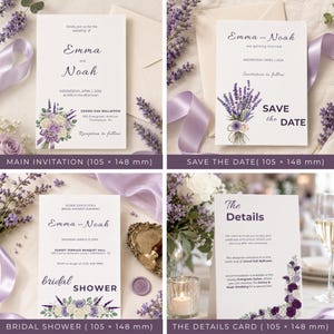 Lavender Purple Ivory Wedding Suite Template Bundle, Editable Invite RSVP Details Menu Table Number and Welcome Sign Template for Bride