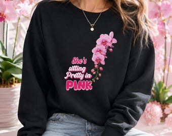 Pink Orchid Sweatshirt for Women, Floral Crewneck Sweatshirt, Orchid Lover Gift, Flower Lover Pullover, Pink Floral Sweatshirt