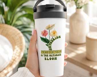 Anthurium Travel Mug, Floral Tumbler, Flower Lover Travel Cup, Anthurium Lover Gift, 15oz Stainless Steel Mug, Gift for Her
