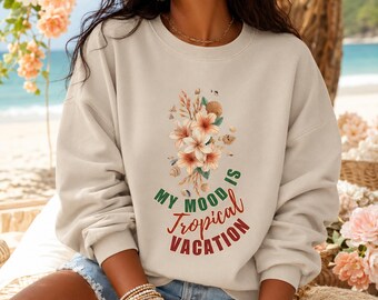 Felpa tropicale, girocollo, felpa con fiori tropicali, pullover, felpa floreale da spiaggia, regalo per lei, mamma zia ragazza capo migliore amica