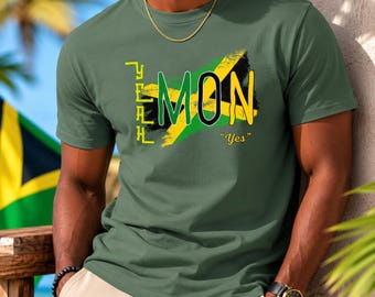 Men's Jamaican Flag Graphic Tee, Yeah Mon Caribbean Culture Shirt
