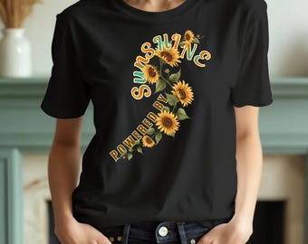Powered by Sunshine | Sunflower Theme Digital Download PNG| POD-Ready Printable Design (Sun 04)