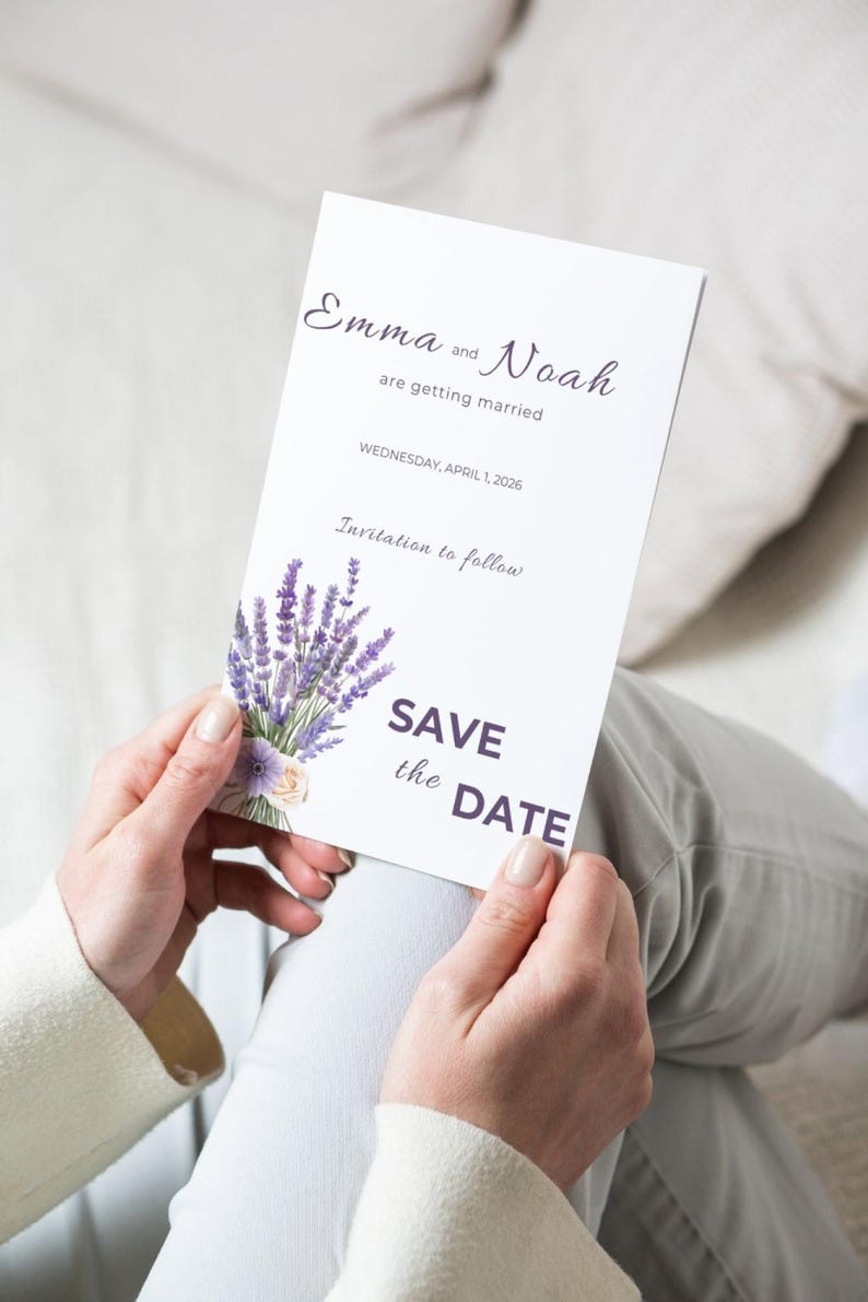 Lavender, Purple and Ivory Wedding Template Bundle | Editable Wedding Invitations & Stationery | No Background | Canva Free (WED11)