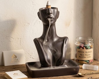 Quemador de incienso artístico con forma de busto humano - Soporte de cerámica hecho a mano con forma de cabeza de cuerpo para cono de incienso, ideal para yoga, meditación, spa, decoración y como regalo - Aroma místico