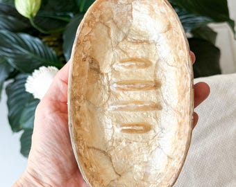 Jabonera vintage de conchas de capiz / Decoración de baño estilo bohemio costero