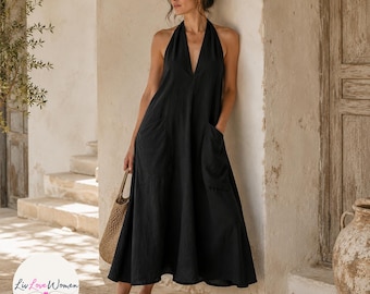 Minimalist Halter Pocket Dress – Summer Casual Style for Women