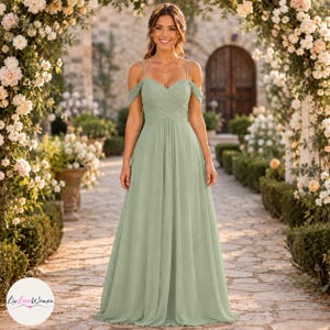 Off Shoulder Chiffon Bridesmaid Dress for Weddings in Blue & Green | Evening Events Prom