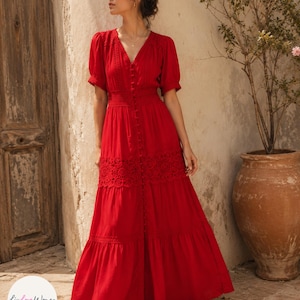 plus size red lace dress with sleeves Xpluswear Design Plus Size Valentines Red Graphic Round Neck Short Sleeve See Through Mermaid Tulle Maxi Dresses Red-2XL/18-20