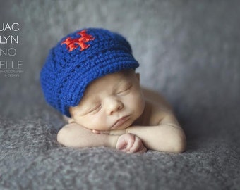 Baby Mets Cap Hat Outfit Hand Knitted Knit Crochet Baby Gift Infant Newborn Photo Photography Prop Baseball Handmade Beanie New York